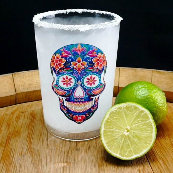 CoolDownDrink-Glas mit Bedruckung Mexican Skull, personalisiertes Glas, selbstkühlendes Glas Dieses Glas kühlt ohne Eis. Vergiss Eiswürfel.