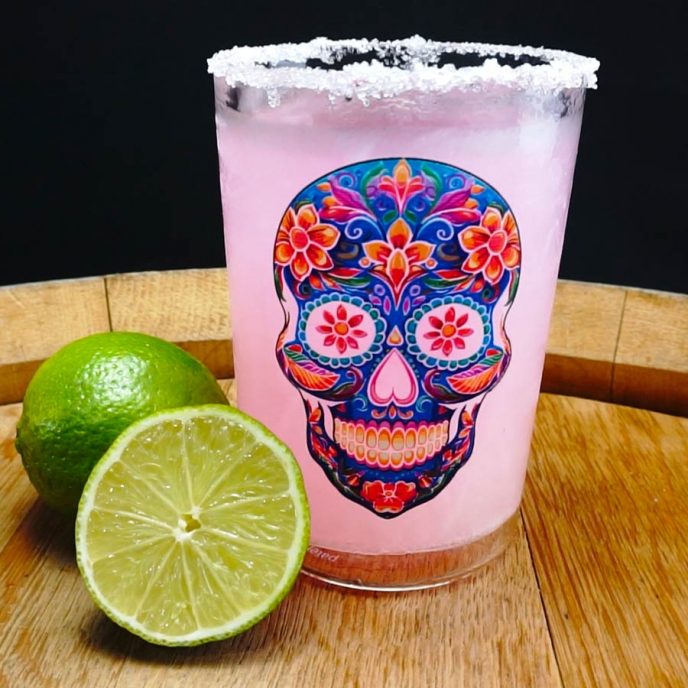 CoolDownDrink-Glas mit Bedruckung Mexican Skull, personalisiertes Glas, selbstkühlendes Glas Dieses Glas kühlt ohne Eis. Vergiss Eiswürfel.