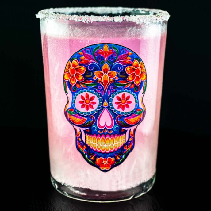 CoolDownDrink-Glas mit Bedruckung Mexican Skull, personalisiertes Glas, selbstkühlendes Glas