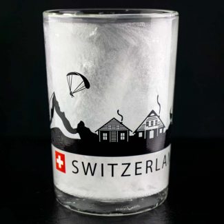 CoolDownDrink-Glas mit Bedruckung SWITZERLAND, personalisiertes Glas, selbstkühlendes Glas Dieses Glas kühlt ohne Eis. Vergiss Eiswürfel.